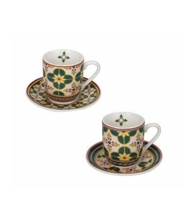 a couple of teacups with a pattern on them